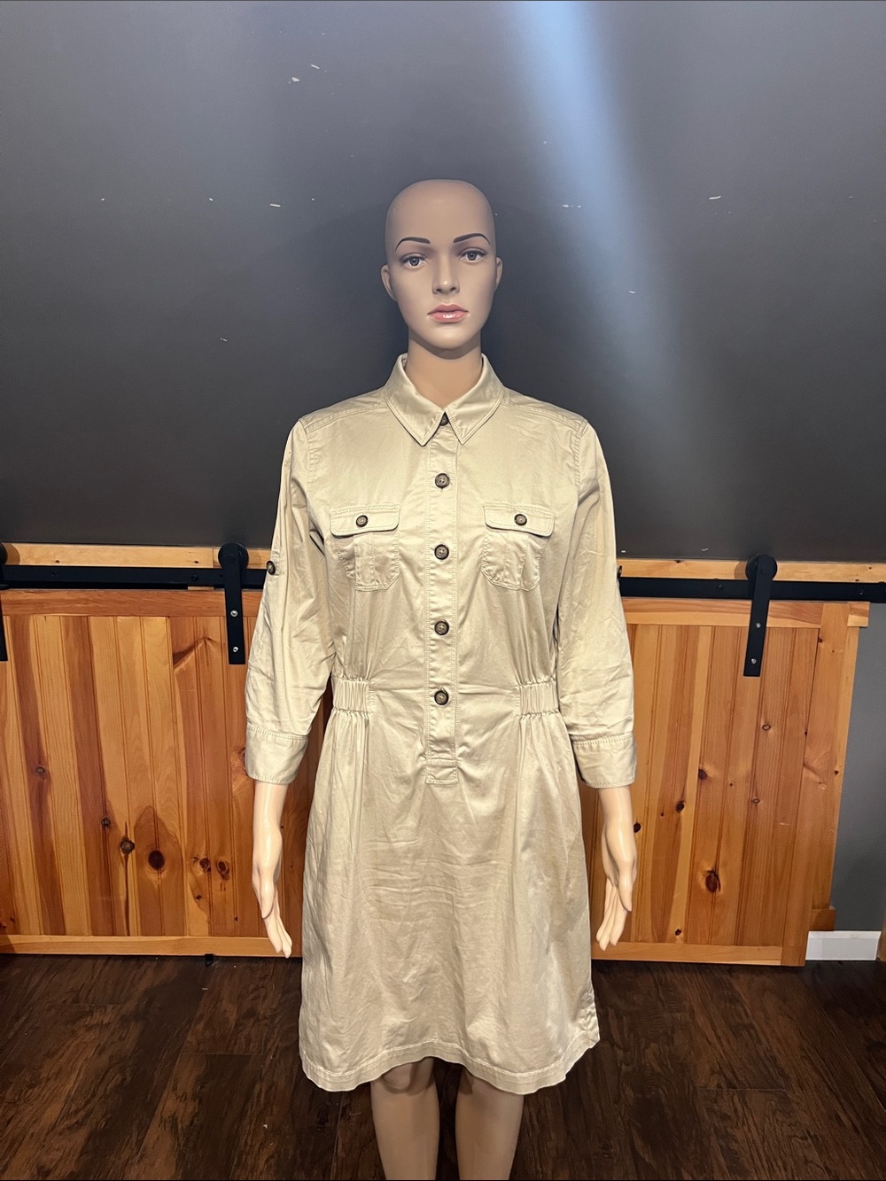 LOFT Light Beige Shirt Dress with Waist Tie